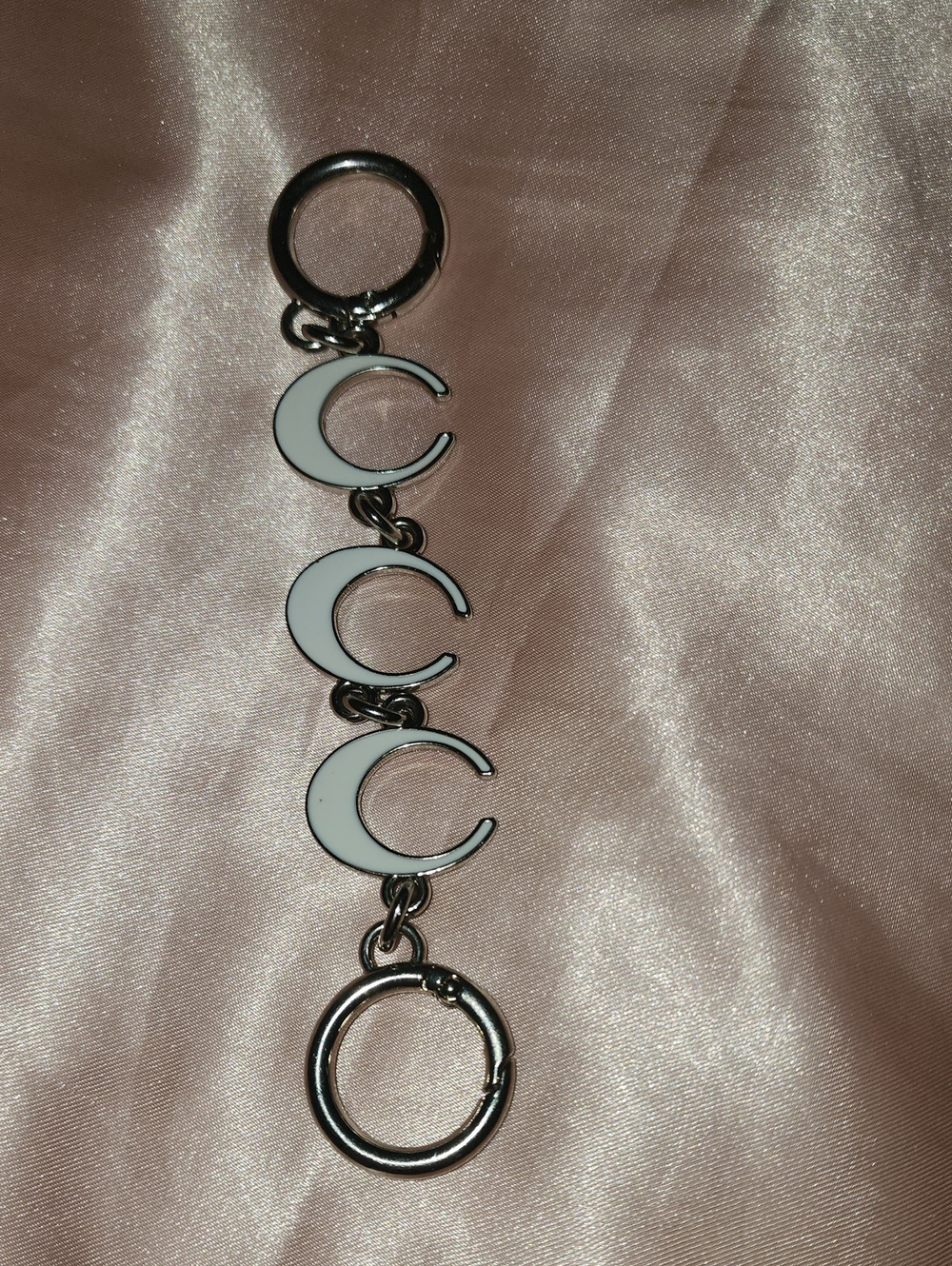 Silver and White Crescent Charm Keychain - Women Accessories